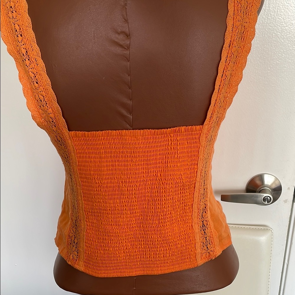 Orange Lace Button-Down Top - image 3